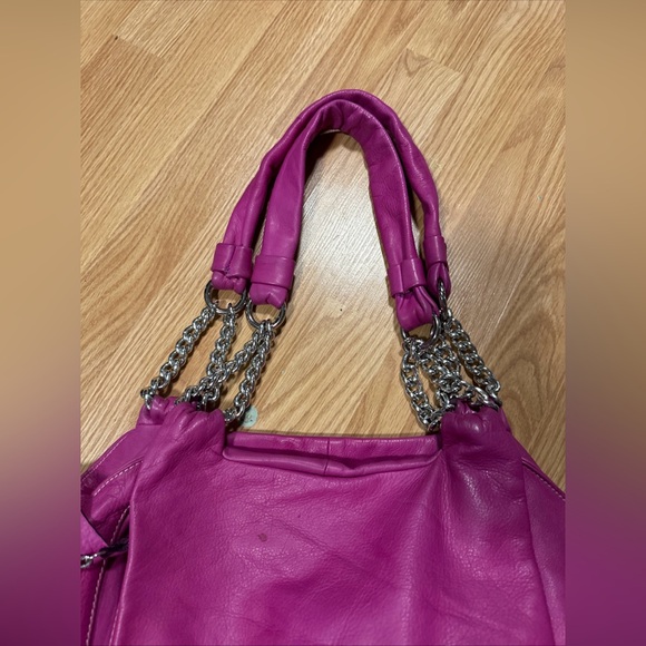 Ted Benson Fuchsia Purple Italian Leather Hobo Y2K Shoulder Bag Silver Chain - Picture 6 of 14